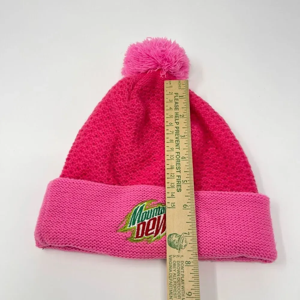 Mountain Dew Winter Pom Pom Beanie Hat Logo Pink OSFM One Size Chaos Brand